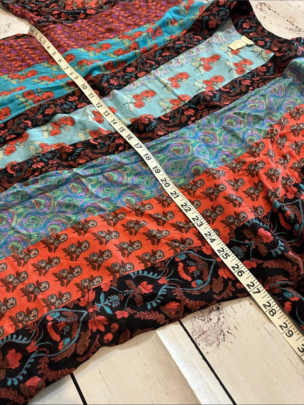 Boho Patchwork Kimono Cardigan - Teal, Red, Black